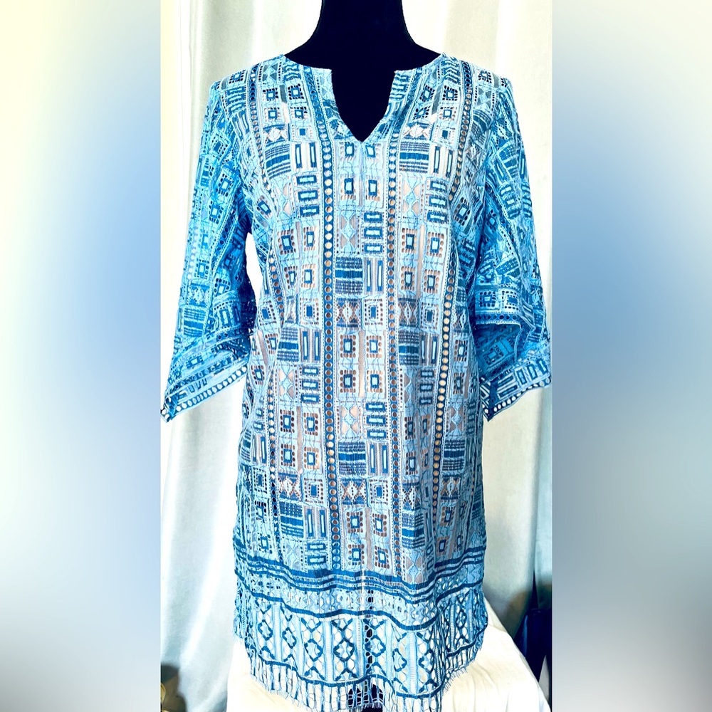 BCBGMaxAzria Tati Blue Lace Crotchet Mini Dress